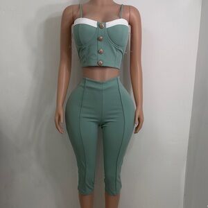 Elegant Mint Green Two-Piece Capris Set